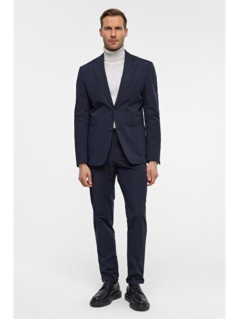 Süvari Lacivert Slim Desenli Mono Yaka 6 Drop Takım Elbise - S000495476-21164