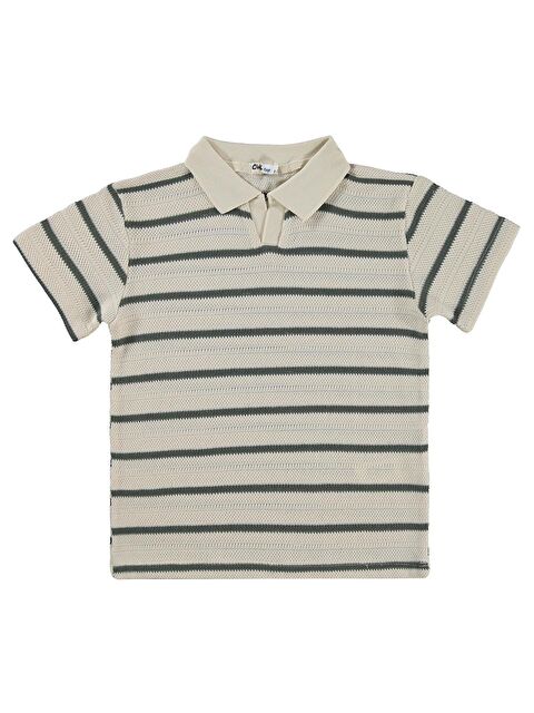 Civil Boys Polo Yaka Çizgili 6-9 Yaş Tişört - Haki