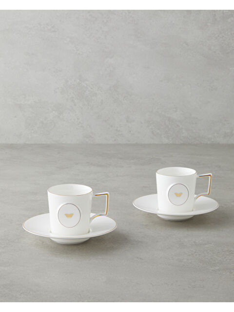English Home Charmed Glow Porselen 4 Parça 2 Kişilik Double Kahve Fincan Takımı 155 ml Beyaz-Gold - S000480468-20063