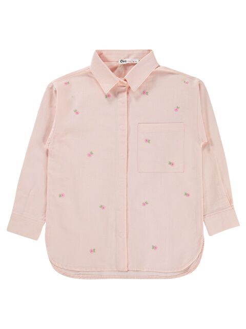 Civil Girls Renkli Çiçek Nakışlı 6-9 Yaş Gömlek - Pudra