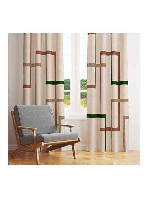 Evmila Baskılı Modern Desenli Mutfak  salon Ve Yatak Odası Tek Kanat Kadife Doku Fon Perde   Krem - S000286756-23173