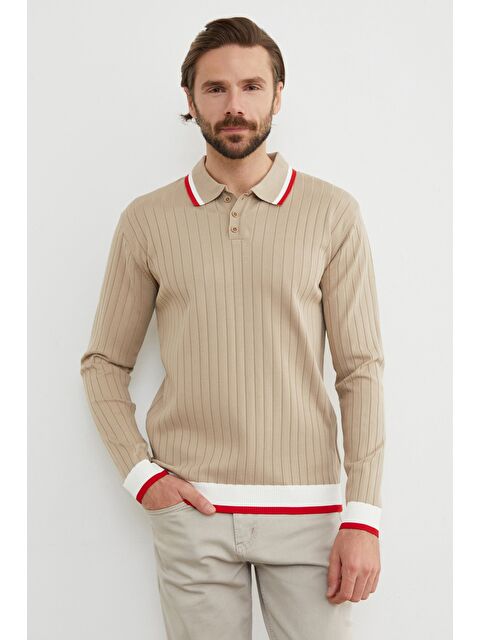 Fullamoda Çizgili Fitilli Polo Yaka Triko Kazak - S000434226-19928