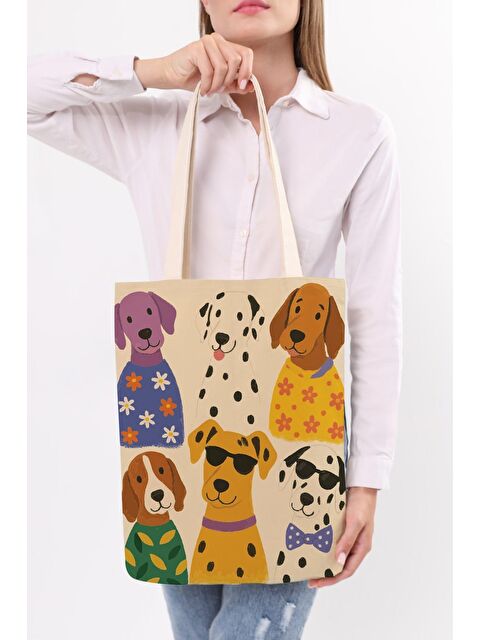 Bagg Kanvas Eğelenceli Köpekler Baskılı Bez Çanta - S000385646-19966
