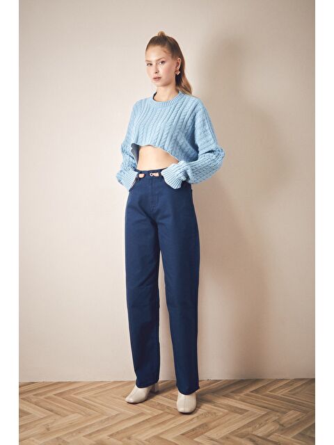 Fullamoda Fermuarlı Beli Tokalı Palazzo Jean - S000280477-23093