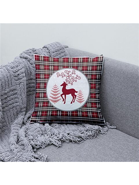 Evmila Yılbaşı Temalı Geyik Desenli Kadife Kırlent Kılıfı 43x43 cm - S000285297-23173
