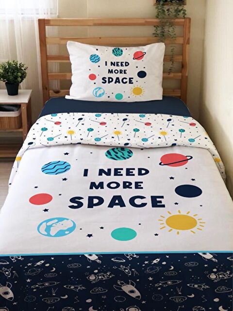 Evmila Çift Taraflı Uzay Temalı Çarşafsız Takım Tek Kişilik Nevresim Takımı 160x220 Cm - S000123792-23173