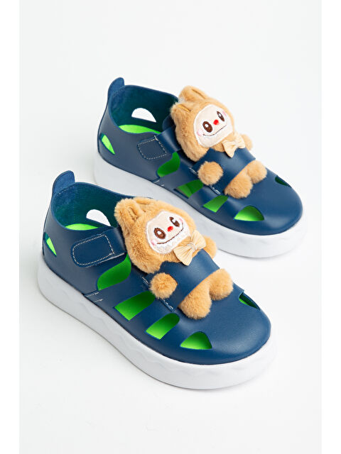 TONNY BLACK Çocuk Unisex Lacivert Hafif Taban Ayıcık Detaylı Cırtlı Sandalet