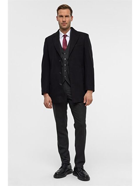 Süvari Siyah Slim Düz Sivri Yaka Kaban - S000495482-19351