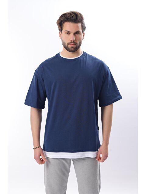 Madmext Oversize Lacivert Erkek %100 Pamuk Tişört 4978 - S000016800-21164