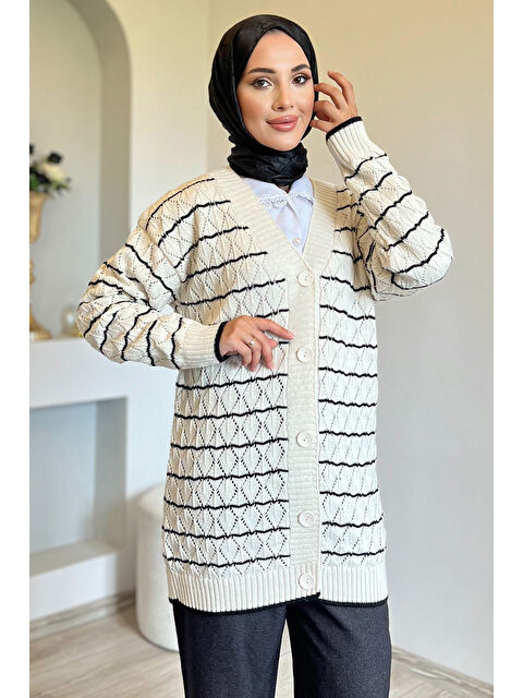 Julude Çizgili Kadın Tesettür Triko Hırka - S000289767-19966