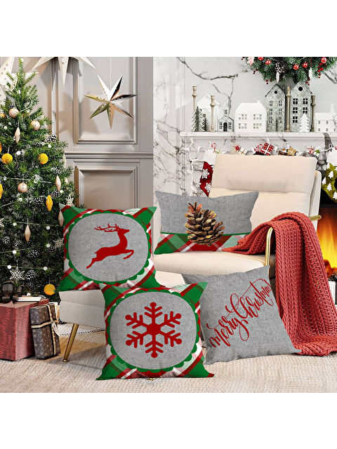 Evmila 4 lü Yılbaşı Temalı Kadife Kırlent Kılıfı 43x43 cm - S000285298-23173