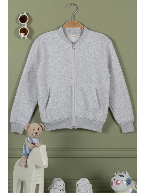 For You Kids Fermuarlı Kanguru Cep Gri Kız Çocuk Ceket - S000153508-20600