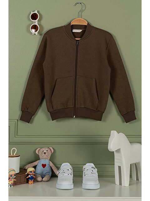 For You Kids Fermuarlı Kanguru Cep Kahve Kız Çocuk Ceket - S000153509-19413