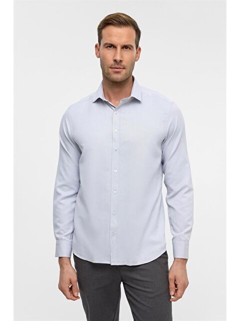 Süvari Lacivert Slim Armürlü Klasik Yaka Gömlek