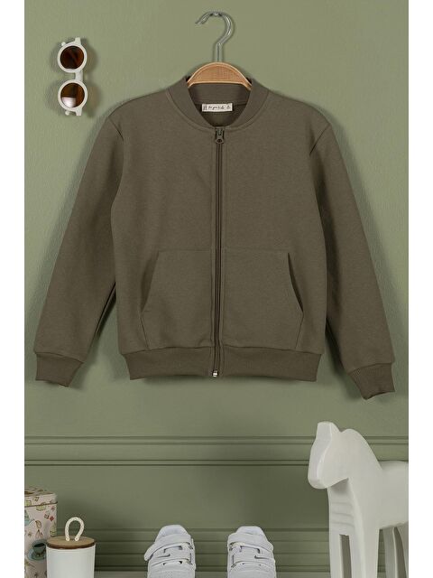 For You Kids Fermuarlı Kanguru Cep Haki Kız Çocuk Ceket - S000153510-18547