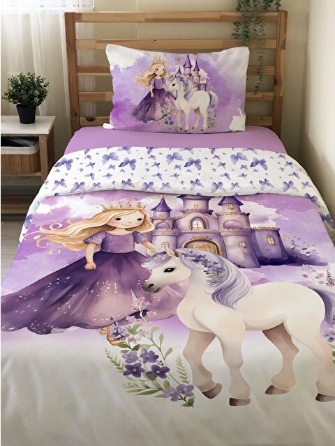 Evmila Masal Prensesi Desenli Çarşafsız 2'li Takım Baskılı Tek Kişilik Nevresim Takımı 160x220 cm - S000164191-23173