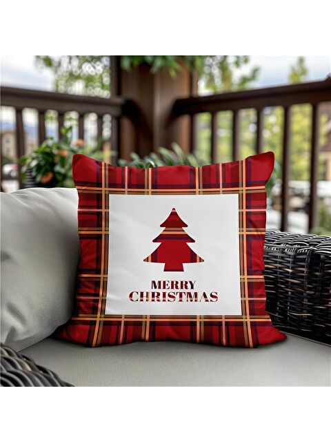 Evmila Yılbaşı Temalı Ağaç Desenli Kadife Kırlent Kılıfı 43x43 cm   . - S000285299-23173