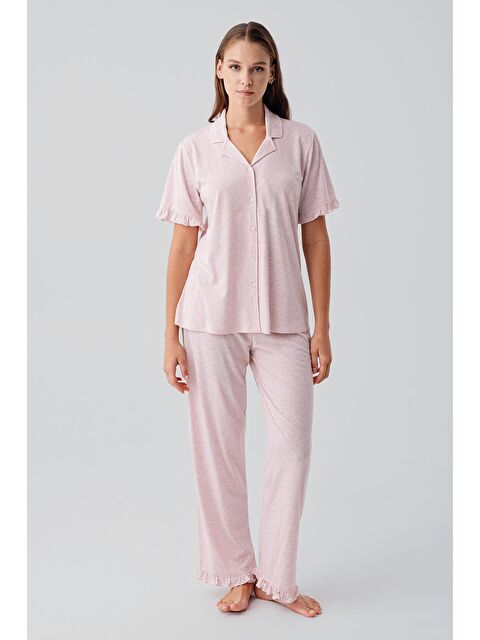 Artış Kısa Kollu Düğmeli Fırfırlı Pamuklu Pijama Takım 19219 - S000515599-20024