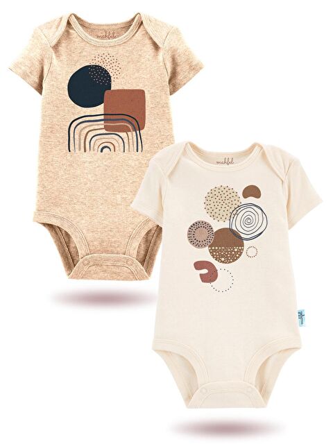 Mahfel 2'Li Organik Baskılı Kısa Kollu Unisex Bebek Çıtçıtlı Body - S000177643-37198