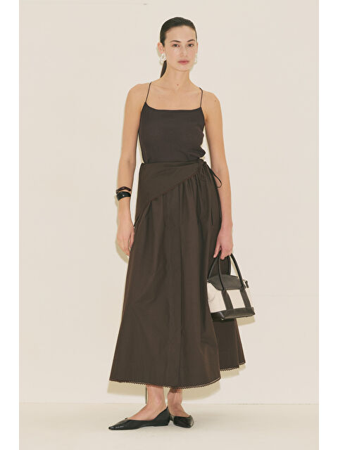 Manuka Önü Düğmeli Poplin Etek Kahverengi - S000529559-19413