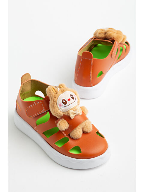 TONNY BLACK Çocuk Unisex Turuncu Hafif Taban Ayıcık Detaylı Cırtlı Sandalet