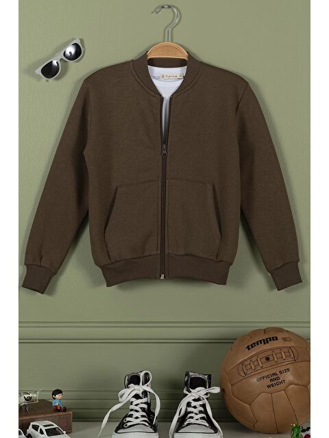 For You Kids Fermuarlı Kanguru Cep Kahve Erkek Çocuk Ceket - S000153523-19413