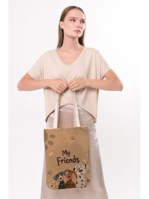 Bagg Kanvas Arkadaş Köpekler Baskılı Bez Çanta - S000385647-19966