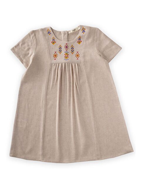 CİGİT Kız Çocuk Baskılı Keten Elbise - S000256265-19966