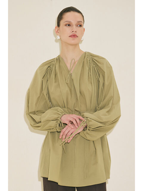 Manuka Bağlama Detaylı Tunik Elma Yeşili - S000529558-18194