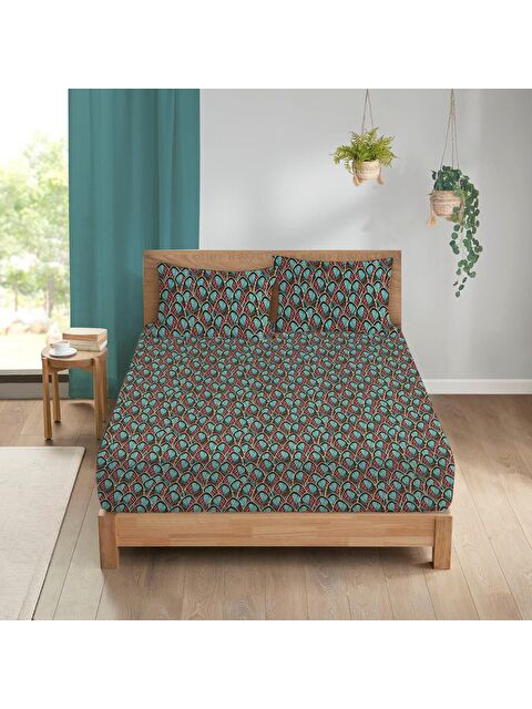 Evmila Kelebek Kanadı Desen Baskılı Çift Kişilik 180x200 Cm Çarşaf Takımı - S000124283-23173