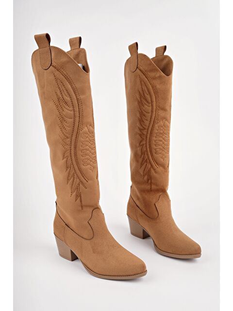 Muggo RODEO Dikiş Detaylı Kalın Topuklu Kovboy Kadın Çizme - S000446725-37455