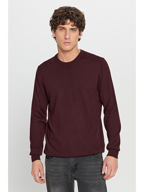 AC&Co / Altınyıldız Classics Erkek Bordo Yünlü Sıcak Tutan Normal Kesim Bisiklet Yaka Triko Kazak - S000512342-19951