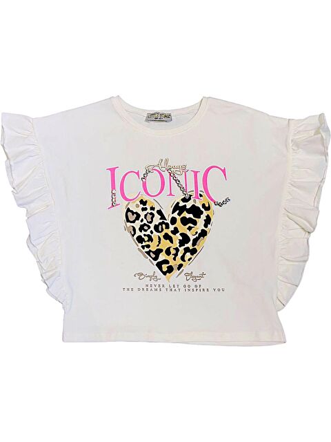 Little Star Kız Çocuk Leopar Kalp Taş Detaylı Tshirt - S000347140-19965