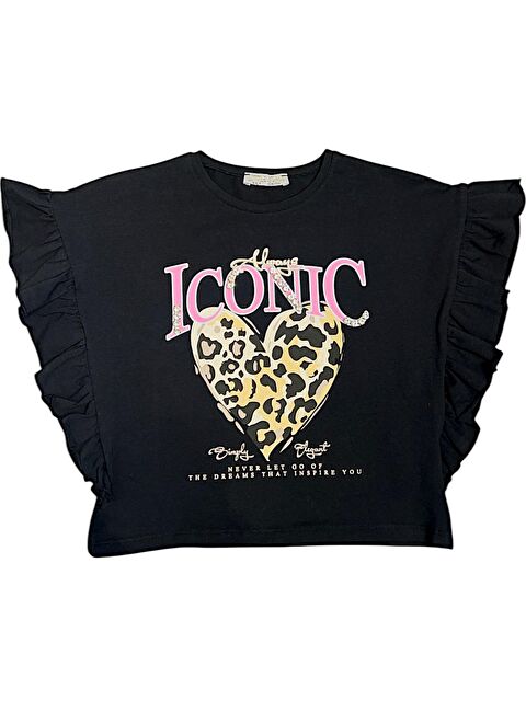 Little Star Kız Çocuk Leopar Kalp Taş Detaylı Tshirt - S000347140-19351