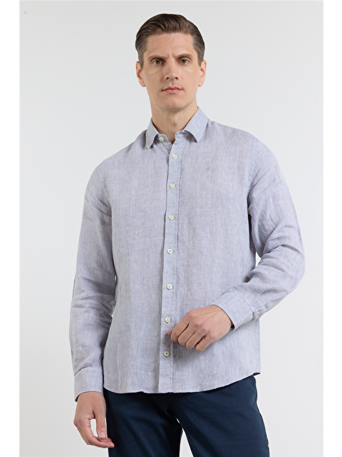 İMZA Gri Uzun Kol Cepsiz Slim Fit %100 Pamuk Gömlek 1004260163