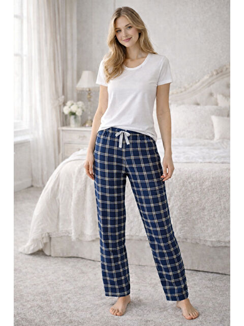 Remsa Kadın Viskon Kumaş Penye Tek Pijama Alt 21 Lacivert01 - S000515582-6417