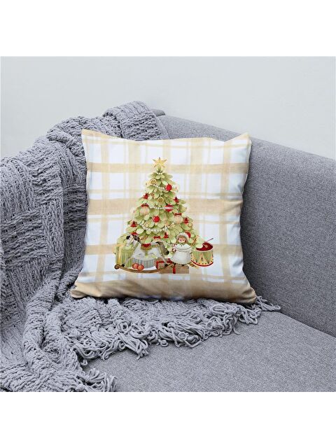 Evmila Yılbaşı Temalı Ağaç Desenli Kadife Kırlent Kılıfı 43x43 cm - S000285303-23173
