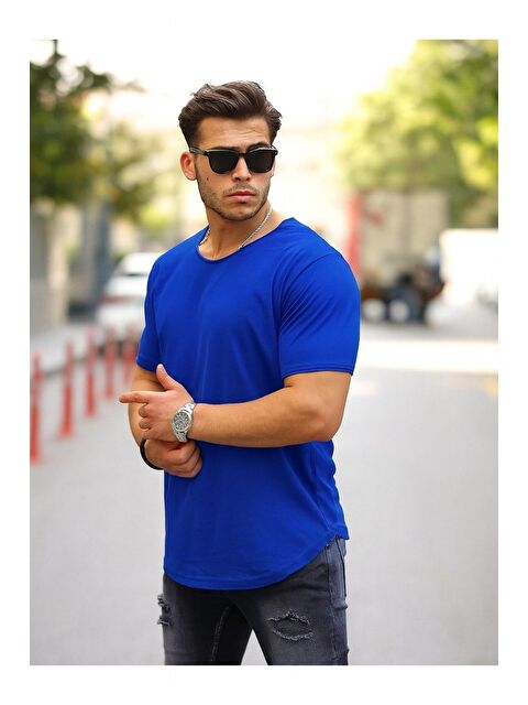 Comstar Erkek Basic Geniş Yaka Salaş Yazlık Bol Saks Tişört