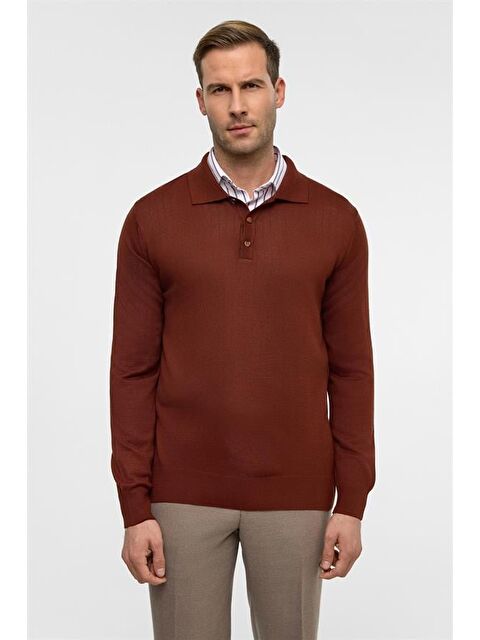 Süvari Kiremit Regular Düz Polo Yaka Triko