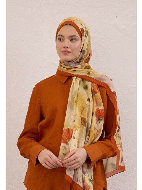 Fresh Scarfs Sweet Wıllıam Desen Rami Şal Kiremit - S000420263-18657