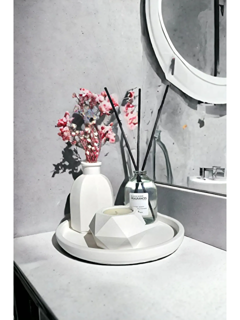 Havalı Tasarım Dekoratif Geometrik Mumluk İskandinav Tarz Vazo Fresh Soft Oda Kokulu Set - S000414123-20063