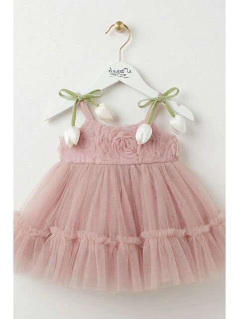 Cantoy Kız Bebek Lale Figürlü Premium Tül Elbise