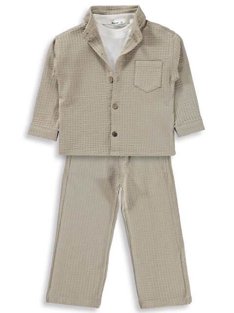 Civil Boys Gömlekli 3 lü Takım 2-5 Yaş Takım - Bej