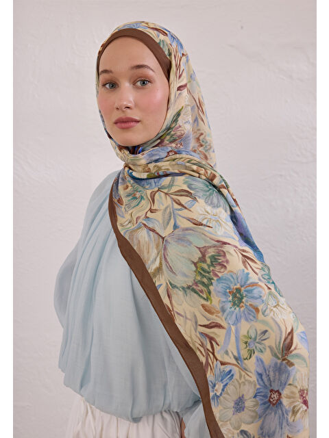 Fresh Scarfs Vıntage Garden Desen Rami Şal Fındık Kabuğu - S000420264-19413