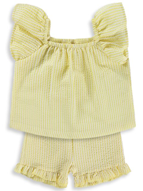 Civil Baby Çizgi Empirmeli Fırfır 6-18 Ay Takım - Sarı