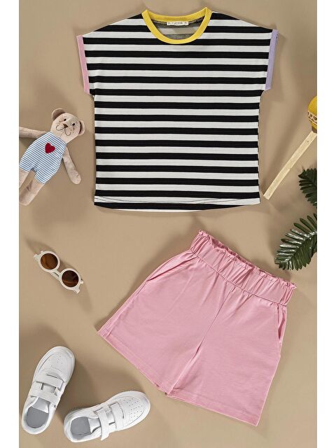 For You Kids Çizgili Yarasa Kol Garni Detaylı Siyah Alt Üst Takım - S000153541-19351