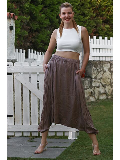 Chiccy Vizon Yıkamalı Lastikli Bel Şalvar Paça Casual Krinkıl Dokuma Pantolon 95 80 - S000468924-26429