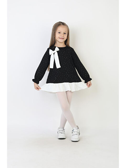 Modanino Kız Çocuk Tunik Tarz Elbise Taş Süslemeli ve Fiyonklu 4-9 Yaş 12510 - S000509097-19351