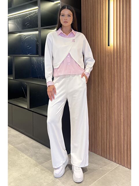 Gülseli Kadın Gömlek Garnili Bluz Palazzo Pantolon İkili Takım