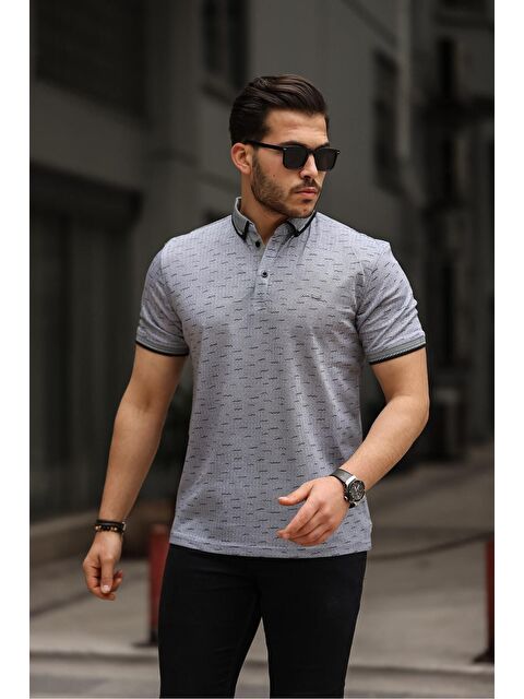 Comstar Erkek Kıvrılmaz Polo Yaka Cepsiz Slim Fit Desenli T-Shirt